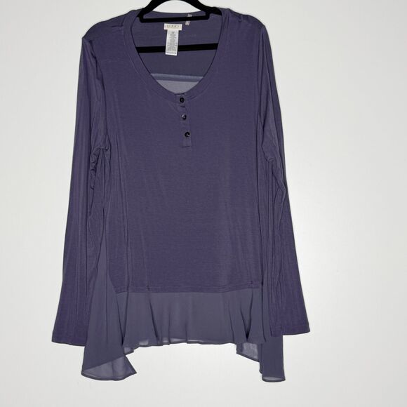 Logo Lori Goldstein Semi Sheer Back Panel Henley Tunic Top Women's Size Medium - Picture 1 of 6